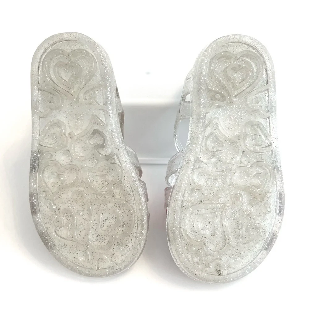 ⚡️4/$20⚡️Garanimals Silver Glitter JELLY Sandals with Pink Bow KIDS Girls Size 5